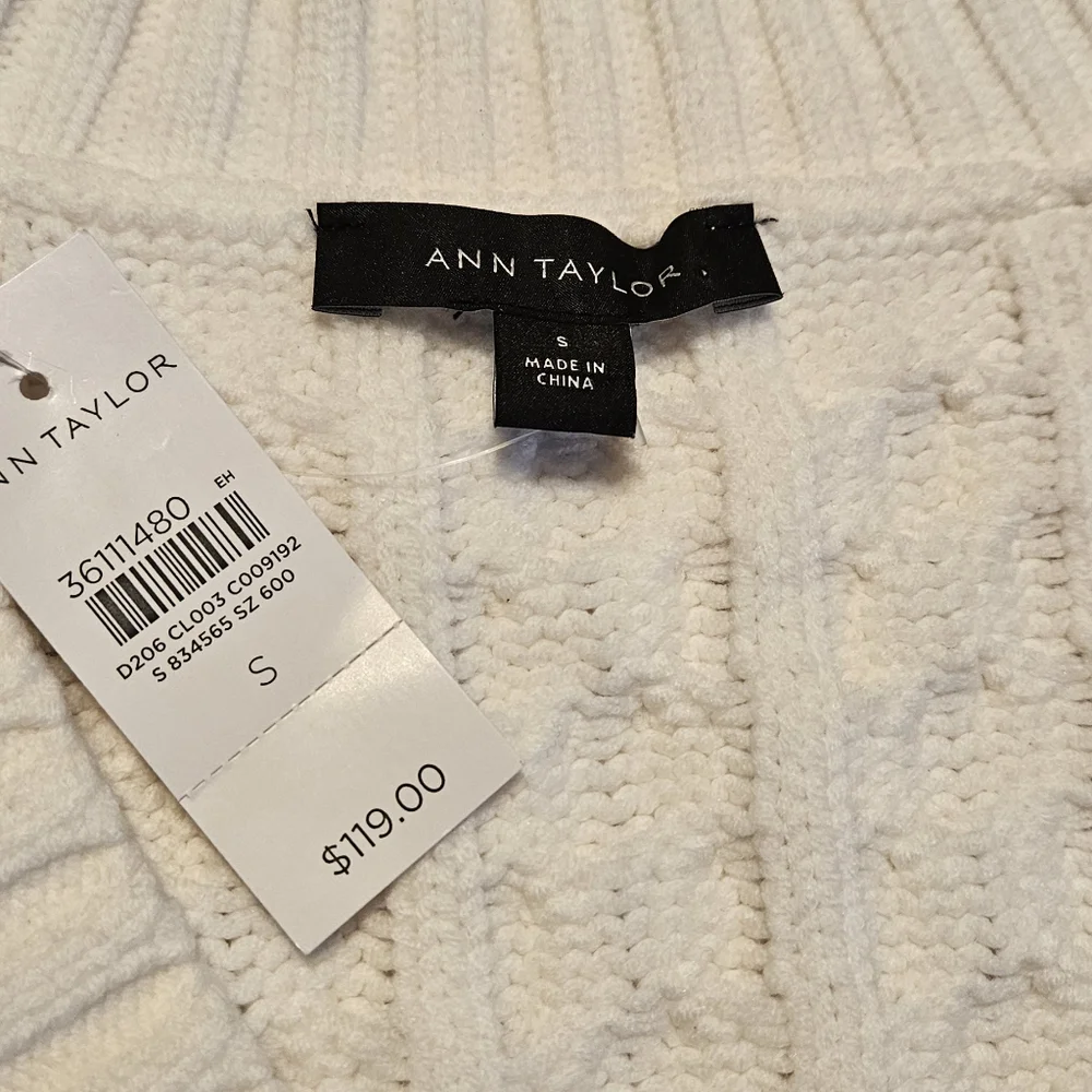 NWT Ann Taylor Women's Small White Cable Knit Sweater Vest - Picture 4 of 7